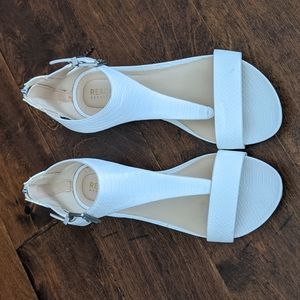 White T-strap Wedge Sandal